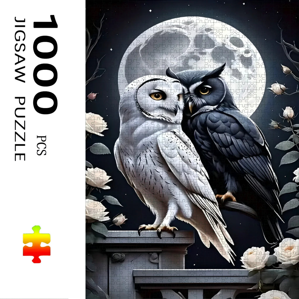 Black and White Owl Paper Puzzle | Challenge Level, Portable Box, Suitable and Family Dining, Stress Relief and Relaxation, F