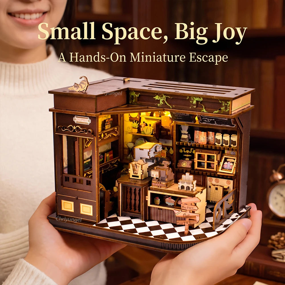 Café Miniature 3D avec LED – Maison DIY en Bois à Construire