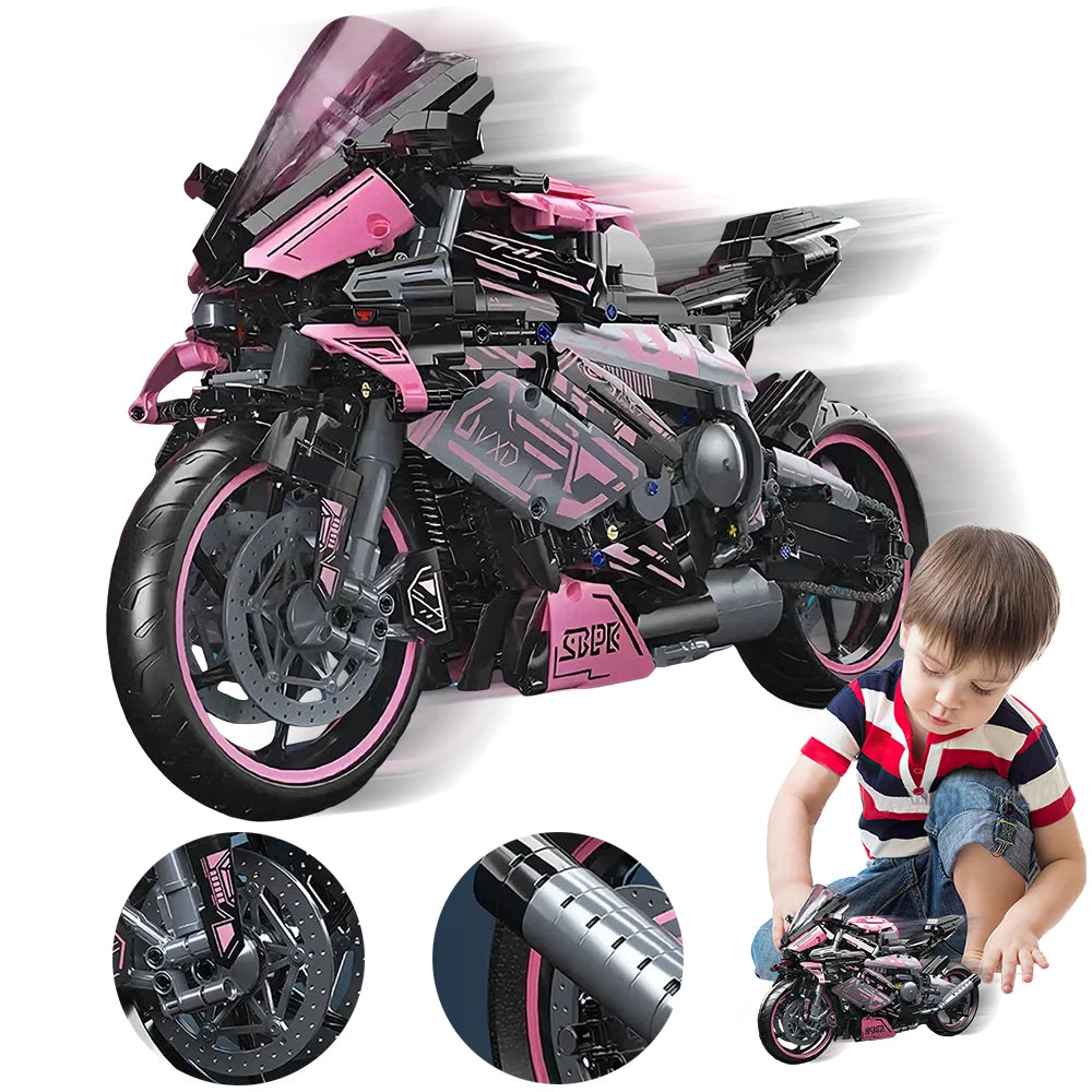 Moto de Sport à Construire – 2 066 Pièces – Modèle Mécanique Rose & Noir
