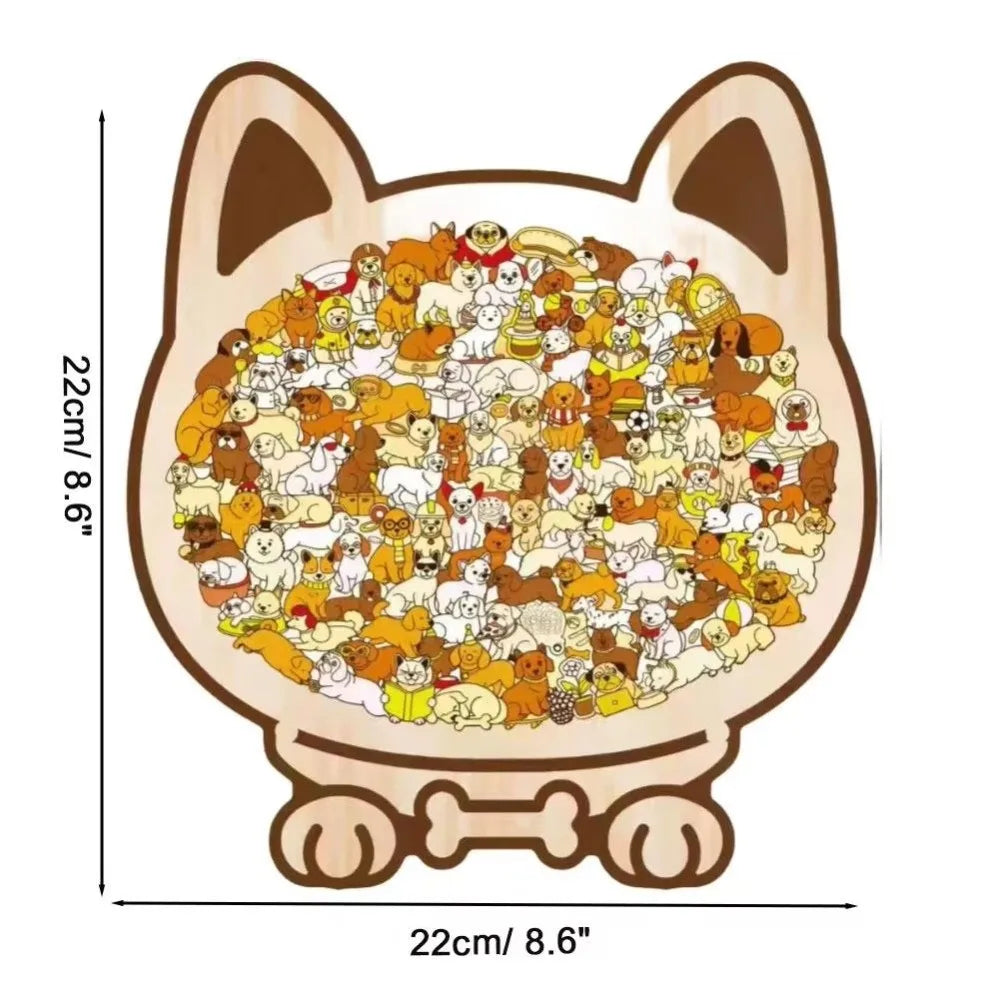 Puzzle Chien en bois 135 pièces – Couleurs Morandi & Macaron – Cadre silhouette décoratif