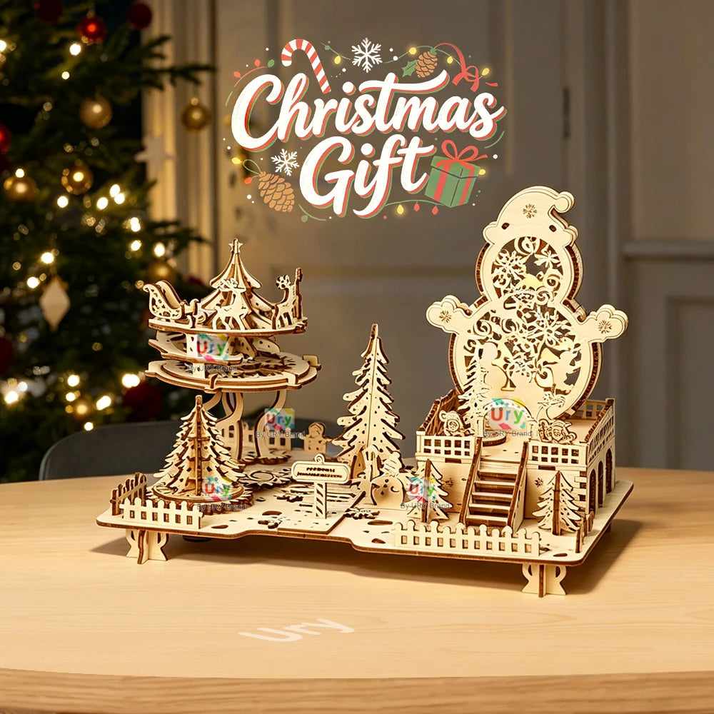 Carrousel Cerf avec Boîte à Musique et Lumière – Puzzle 3D en Bois