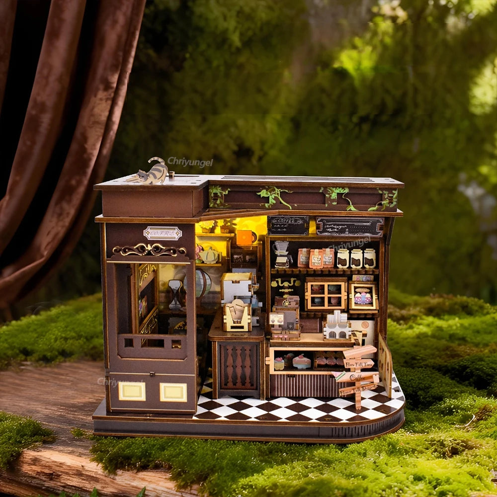 Café Miniature 3D avec LED – Maison DIY en Bois à Construire
