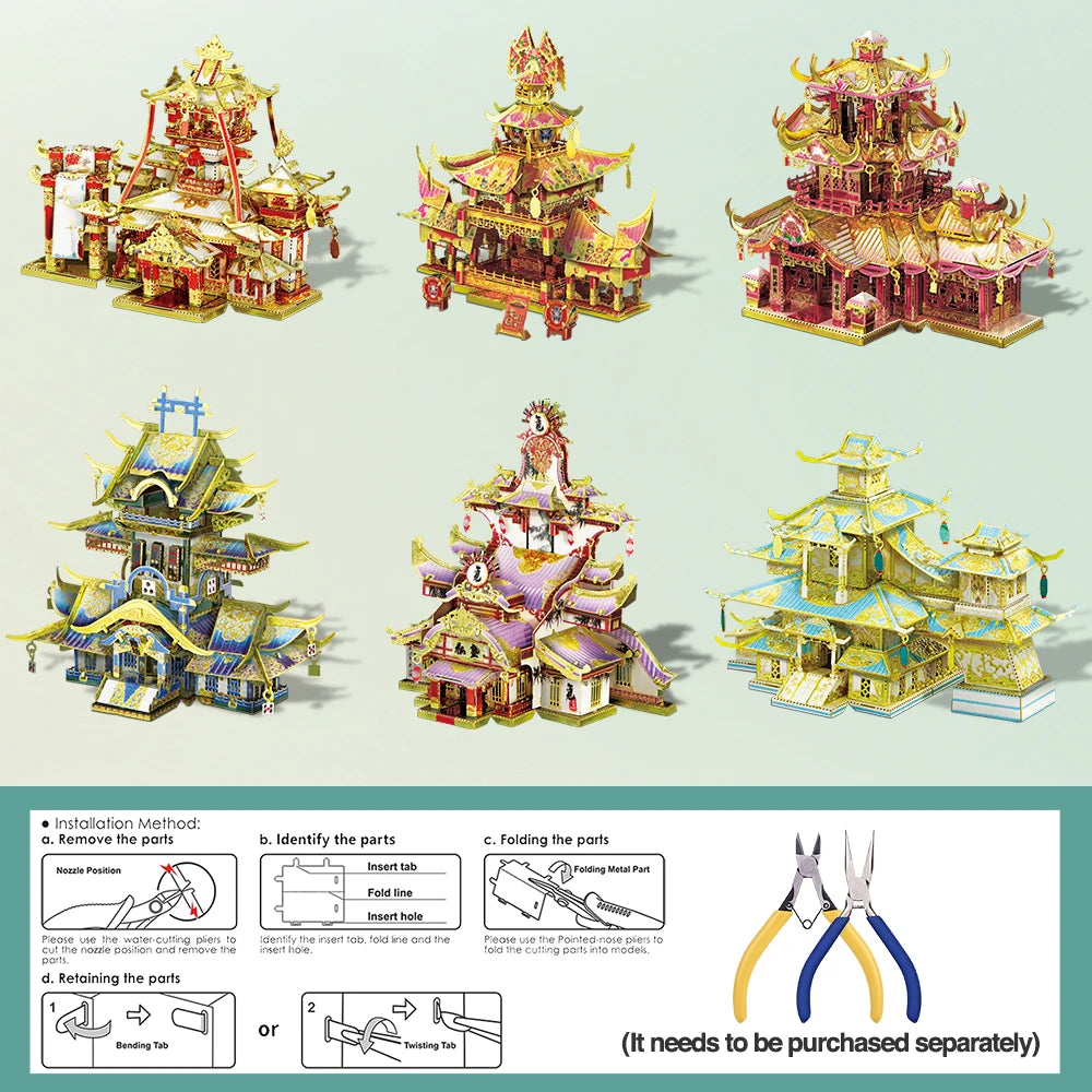 Puzzle 3D en métal – Temple chinois traditionnel à assembler