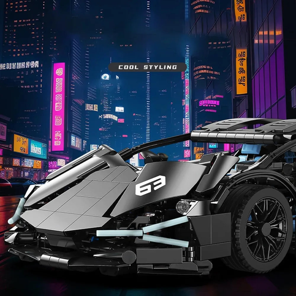 Supercar Noire 1:12 à Construire – 1 314 Pièces – Portes & Capots Ouvrants