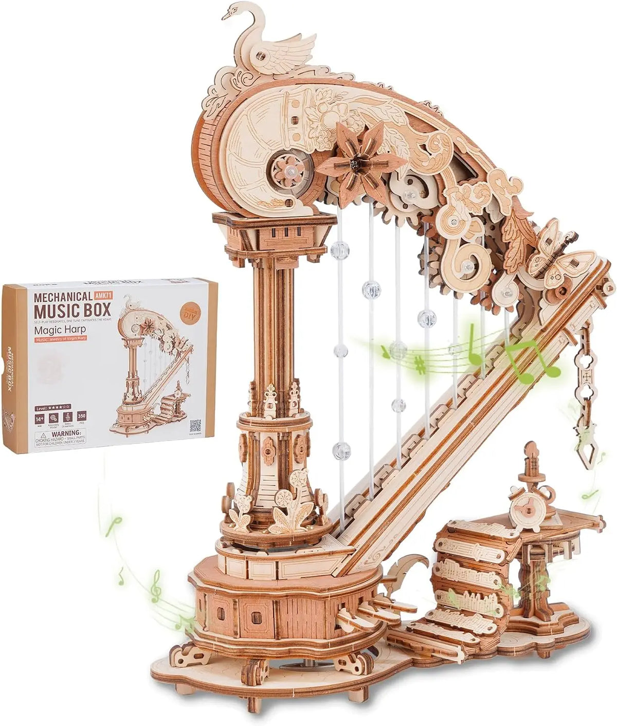 Harpe Mécanique 3D en Bois avec Boîte à Musique