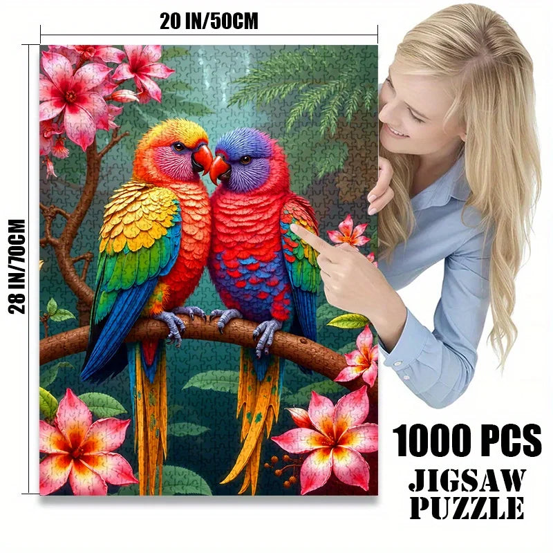Puzzle Perroquets Tropicaux & Fleurs – 500 ou 1000 Pièces – Illustration Colorée pour Adultes