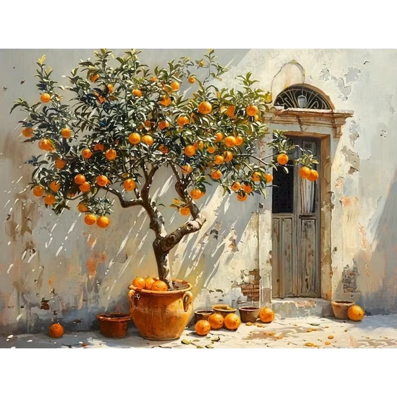 Puzzle artistique – Oranger devant une maison – 500, 1 000, 1 200 ou 2 000 pièces – Décoration et activité relaxante pour adultes