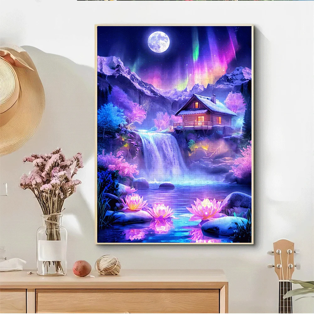 Puzzle Chalet sous les Aurores Boréales – Paysage Fantastique