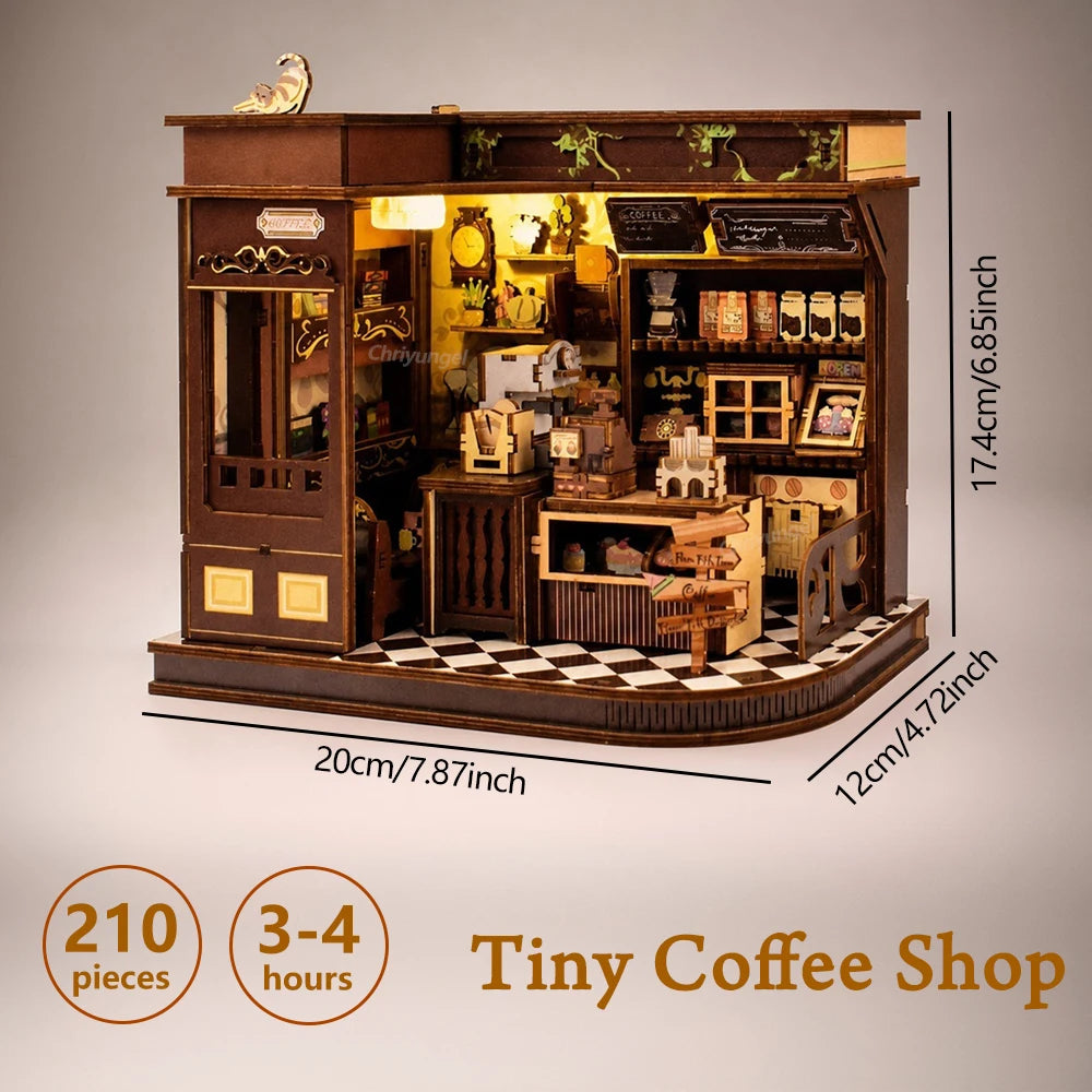Café Miniature 3D avec LED – Maison DIY en Bois à Construire