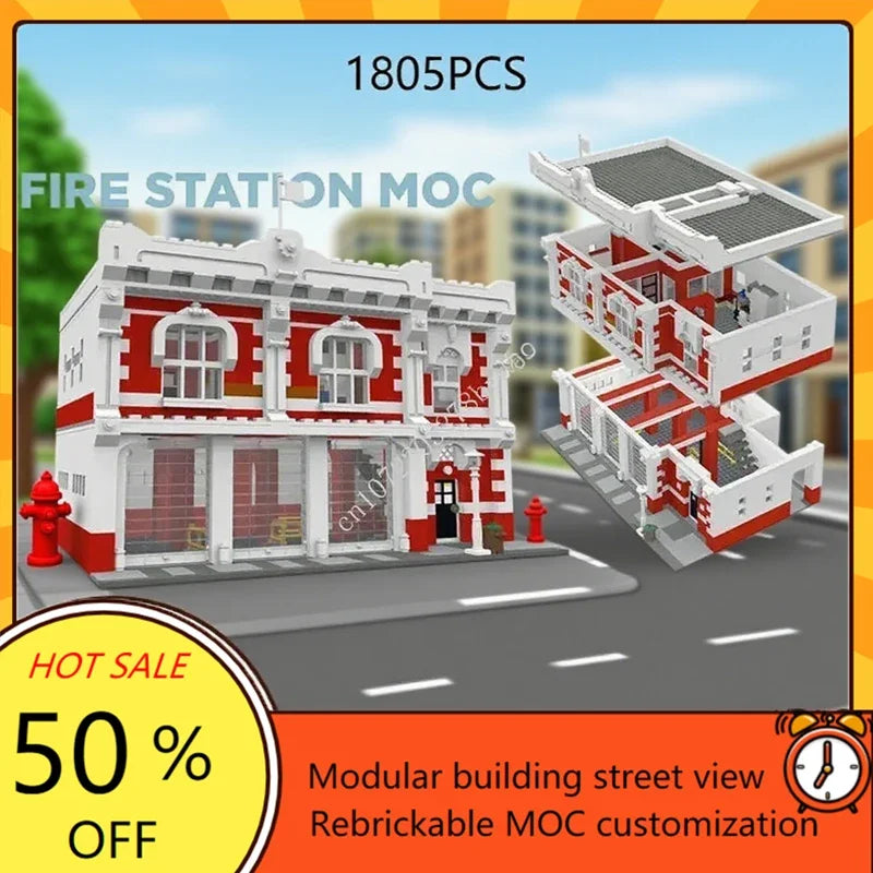 Caserne de Pompiers MOC en Blocs de Construction – 1805 Pièces