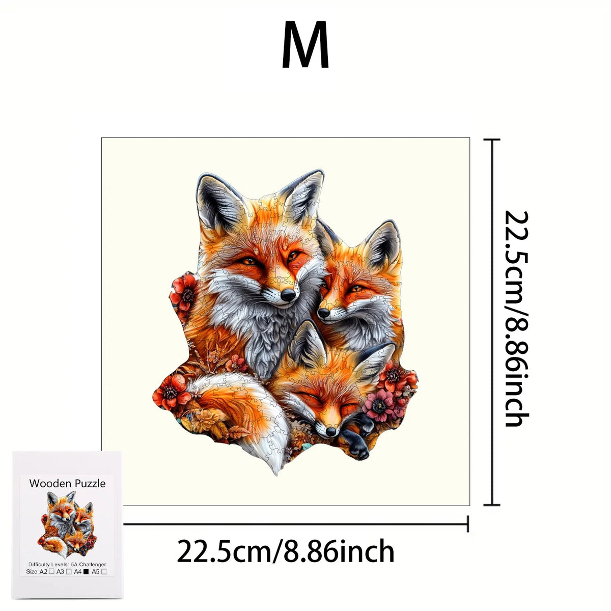 Puzzle en bois animaux – Chat, renard et vache | Pièces aux formes irrégulières