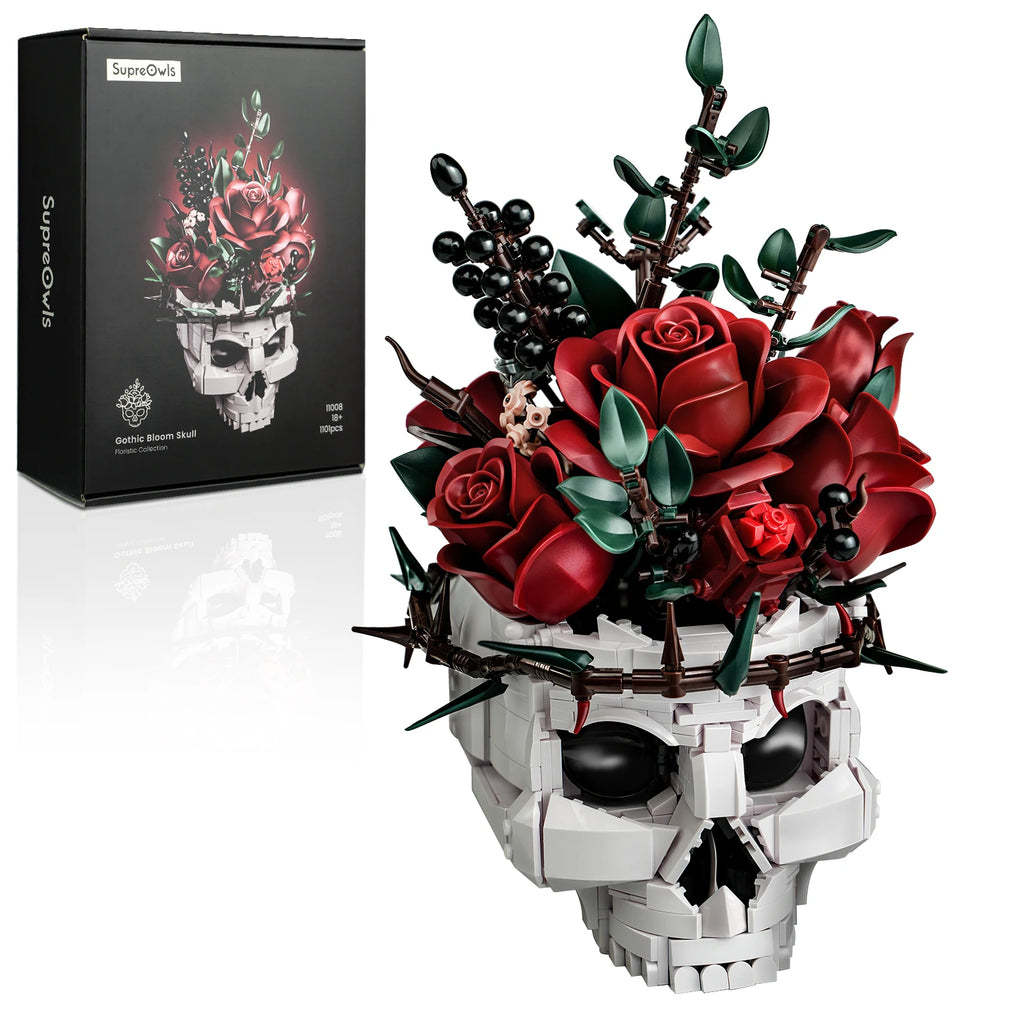 Bouquet Gothique Crâne & Roses – Blocs de Construction à Assembler