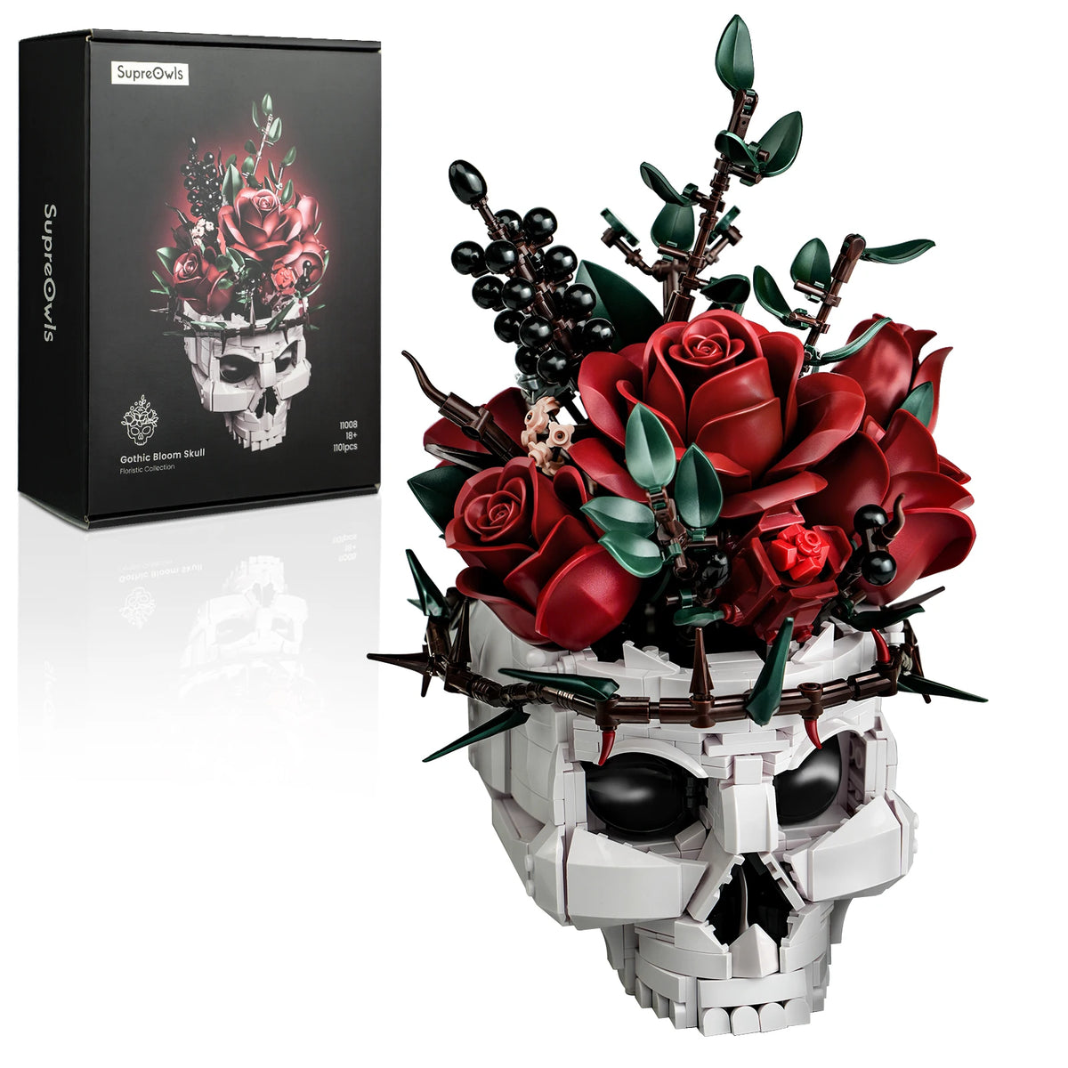 Bouquet Gothique Crâne & Roses – Blocs de Construction à Assembler