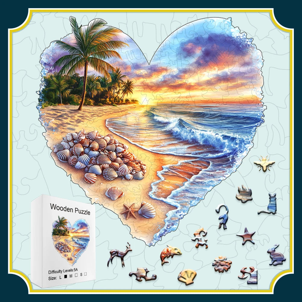 Puzzle en bois Cœur Coquillages & Plage – Pièces originales