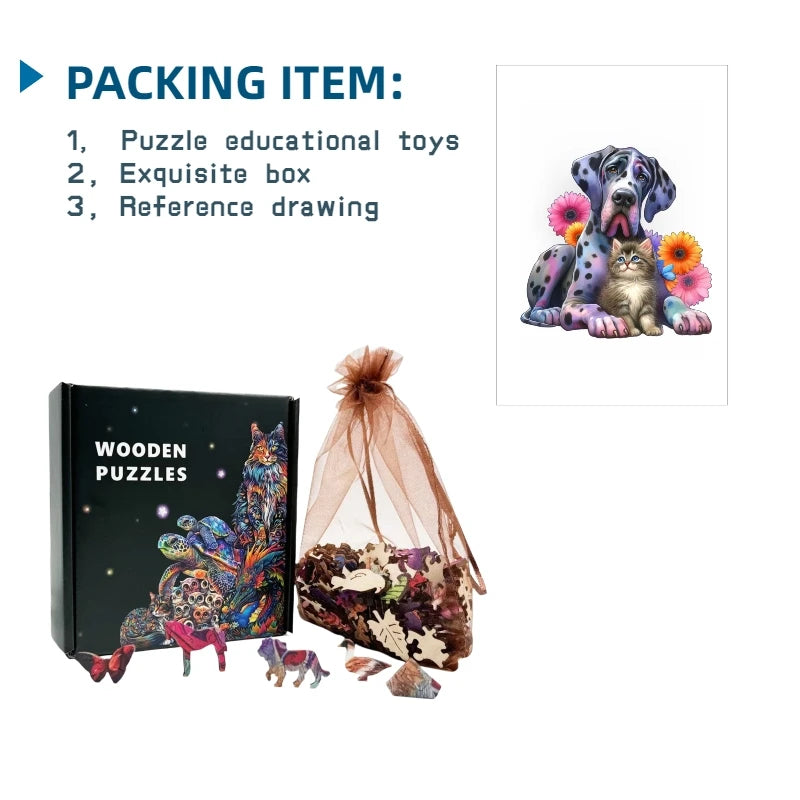 Puzzle 3D en bois – Animaux fantastiques colorés à assembler